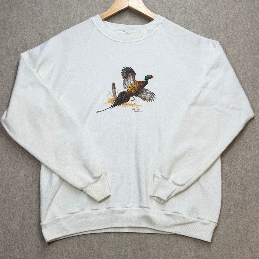 Vintage 80s Jerzees Mens XL White Killen Pheasant Nature Graphic Sweatshirt